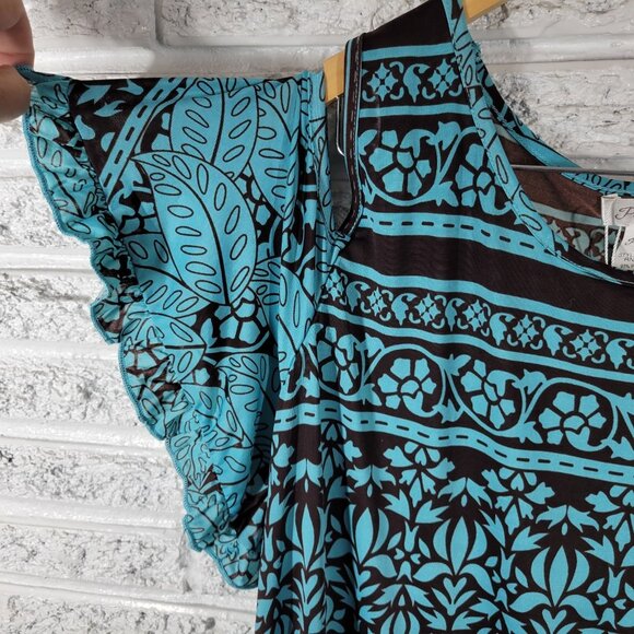 Paisley Vine Womens Dress 2XL Plus Flutter Sleeve Blue Geometric GEO221XE - Picture 6 of 12